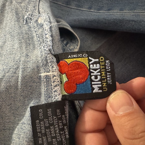 VTG Mickey Mouse Unlimited 90's Denim Bib Overalls medium Jerry Leigh - Picture 8 of 8